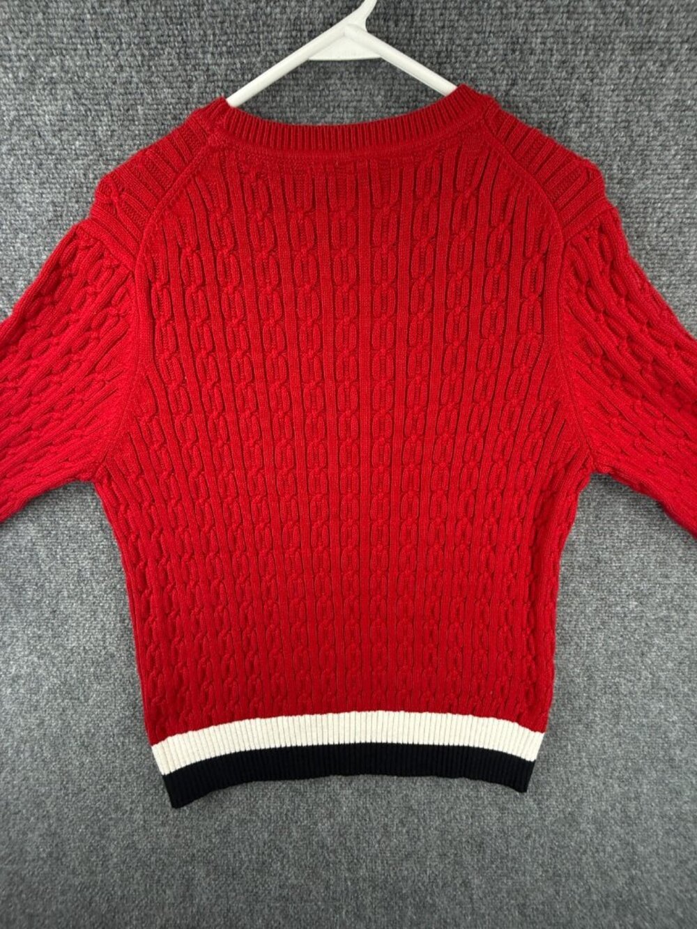 NWT Tommy Hilfiger Red Cable Knit Pullover Sweater $80 Women XL Preppy Blue Trim - Picture 13 of 13
